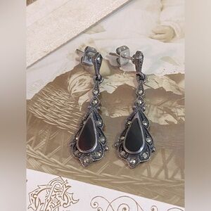 SOLD- Vintage Sterling Silver Marcasite Drop Earrings.